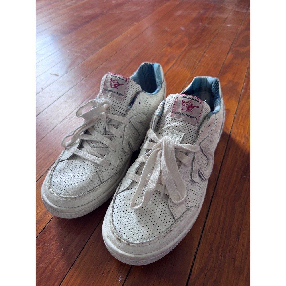 True Religion Mens White Perforated Leather Low Top Sneakers Size 10